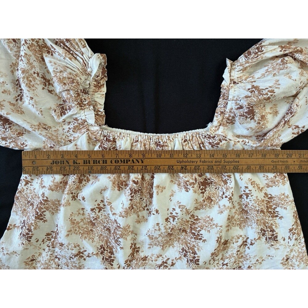 Abercrombie & Fitch Linen Cotton Off Shoulder Top Sz L Brown Floral Boho Cottage - Picture 7 of 11